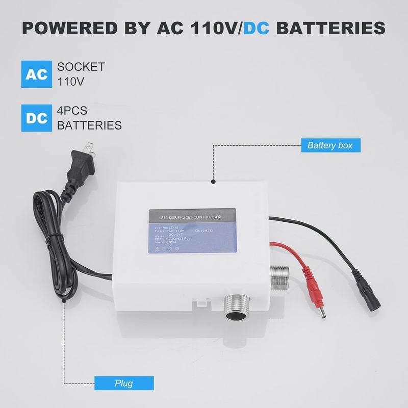 BWE Chrome Touchless Bathroom Sink Faucet with Temperature Control Mixing Valve Battery Powered or Plug in Sensor Eletronic Faucet with Sink Hole Cover Plate - Image 4